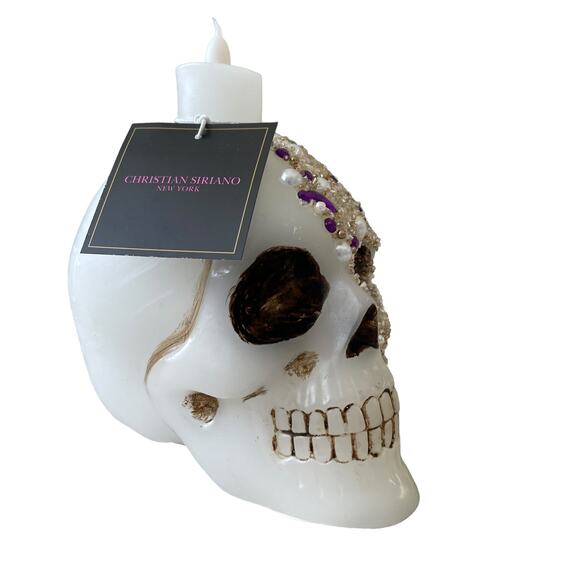Christian Siriano Jeweled Skull LED Wax Candle Spooky Halloween Glam Decor New - Picture 11 of 14